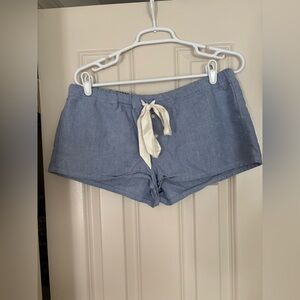 Victoria’s Secret PINK Light Blue Sleep Shorts – Floral Waistband & Satin Bow